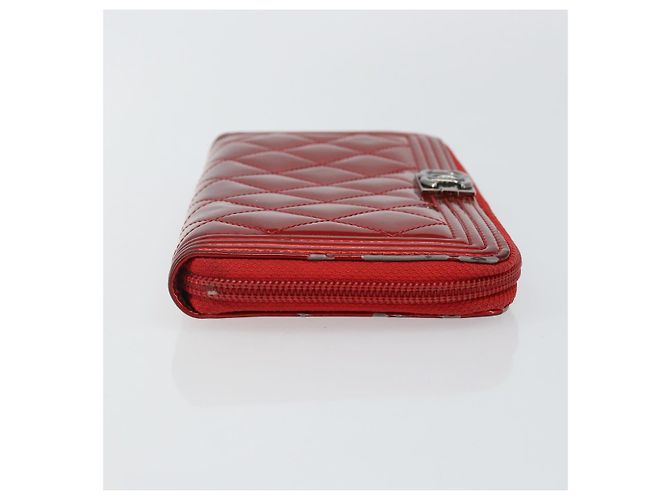 CHANEL Boy Chanel Lange Geldbörse Lackleder Rot Silber CC Auth 143150 - Ansicht 3