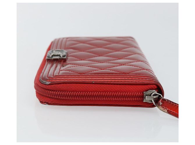 CHANEL Boy Chanel Lange Geldbörse Lackleder Rot Silber CC Auth 143150 - Ansicht 4