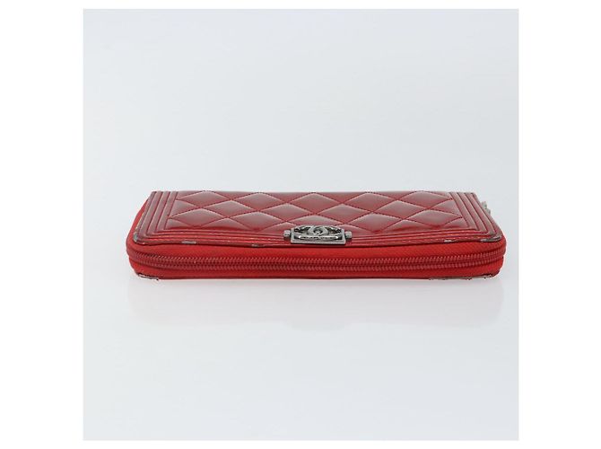 CHANEL Boy Chanel Lange Geldbörse Lackleder Rot Silber CC Auth 143150 - Ansicht 5