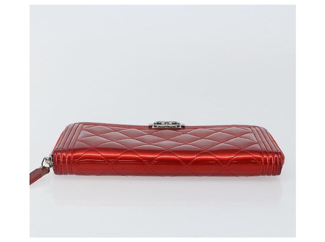 CHANEL Boy Chanel Lange Geldbörse Lackleder Rot Silber CC Auth 143150 - Ansicht 6