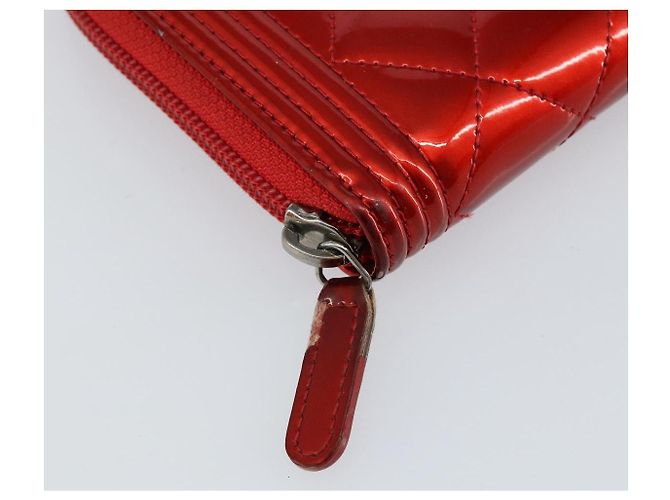 CHANEL Boy Chanel Lange Geldbörse Lackleder Rot Silber CC Auth 143150 - Ansicht 7