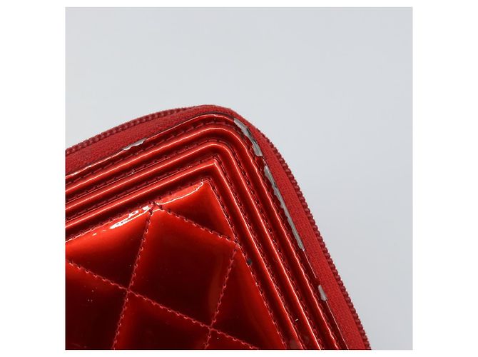 CHANEL Boy Chanel Lange Geldbörse Lackleder Rot Silber CC Auth 143150 - Ansicht 8