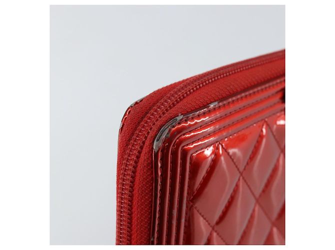 CHANEL Boy Chanel Lange Geldbörse Lackleder Rot Silber CC Auth 143150 - Ansicht 9