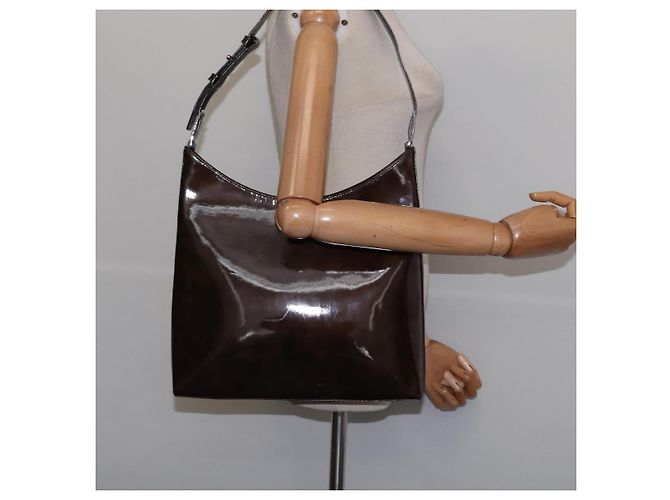 Bolsa de Ombro Chain Vala Esmalte Marrom Prata Auth 143223 de Salvatore Ferragamo - vista 20