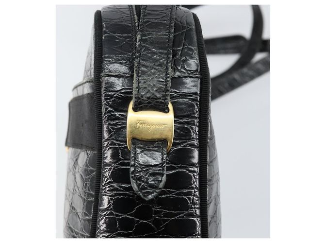 Borsa a Spalla Vala in Pelle Embossed Nera e Oro Auth BA6288 di Salvatore Ferragamo Nero D'oro - vista 17