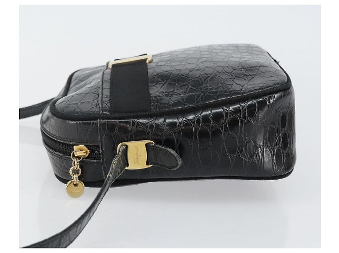 Borsa a Spalla Vala in Pelle Embossed Nera e Oro Auth BA6288 di Salvatore Ferragamo Nero D'oro - vista 4