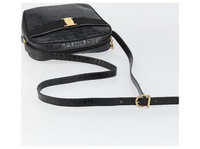 Borsa a Spalla Vala in Pelle Embossed Nera e Oro Auth BA6288 di Salvatore Ferragamo Nero D'oro - vista 7