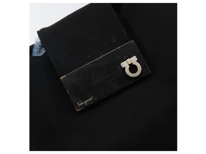 Bolso de Hombro Gancini de Nylon Negro y Plata de Salvatore Ferragamo Auth hk2985 - vista 10
