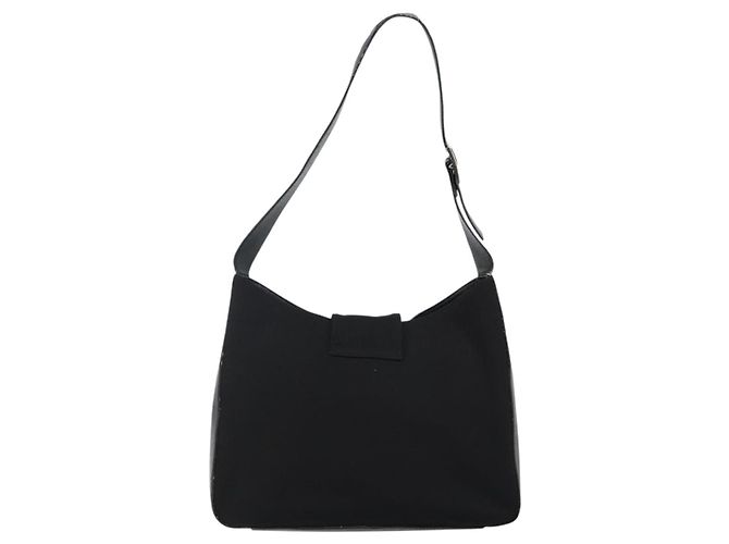 Bolso de Hombro Gancini de Nylon Negro y Plata de Salvatore Ferragamo Auth hk2985 - vista 2
