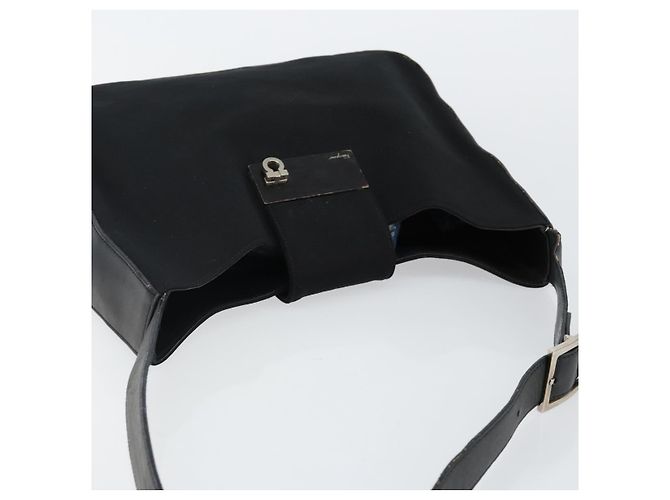 Bolso de Hombro Gancini de Nylon Negro y Plata de Salvatore Ferragamo Auth hk2985 - vista 6