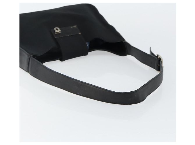 Bolso de Hombro Gancini de Nylon Negro y Plata de Salvatore Ferragamo Auth hk2985 - vista 7