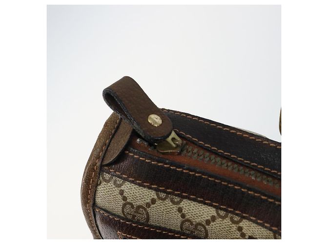 Bolsa de mão GUCCI GG Supreme Web Sherry Line PVC Bege Ouro Vermelho Auth BA6243 Dourado - vista 10