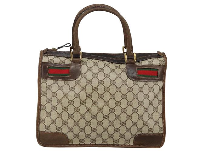 Bolsa de mão GUCCI GG Supreme Web Sherry Line PVC Bege Ouro Vermelho Auth BA6243 Dourado - vista 13