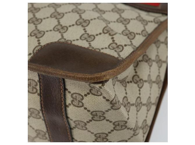 Bolsa de mão GUCCI GG Supreme Web Sherry Line PVC Bege Ouro Vermelho Auth BA6243 Dourado - vista 15