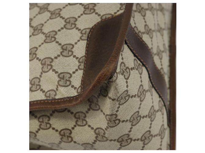 Bolsa de mão GUCCI GG Supreme Web Sherry Line PVC Bege Ouro Vermelho Auth BA6243 Dourado - vista 16