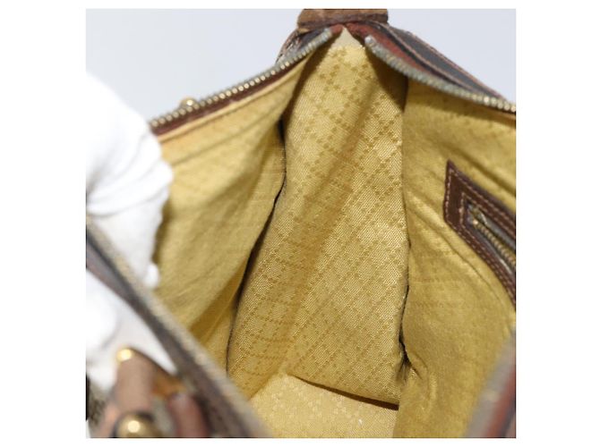 Bolsa de mão GUCCI GG Supreme Web Sherry Line PVC Bege Ouro Vermelho Auth BA6243 Dourado - vista 18