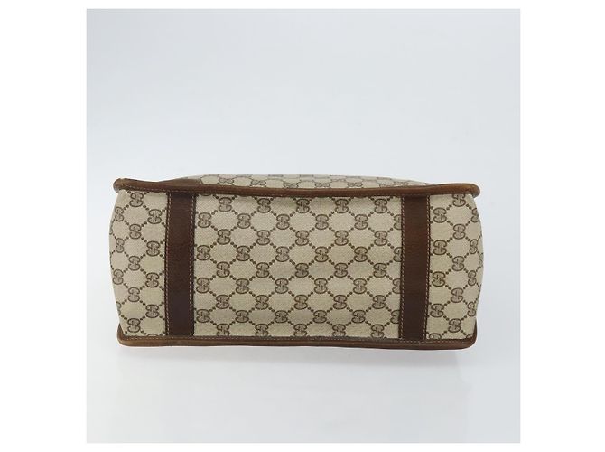 Bolsa de mão GUCCI GG Supreme Web Sherry Line PVC Bege Ouro Vermelho Auth BA6243 Dourado - vista 5