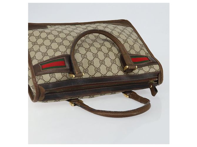 Bolsa de mão GUCCI GG Supreme Web Sherry Line PVC Bege Ouro Vermelho Auth BA6243 Dourado - vista 6