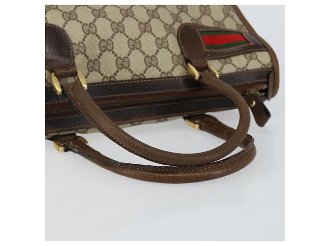 Bolsa de mão GUCCI GG Supreme Web Sherry Line PVC Bege Ouro Vermelho Auth BA6243 Dourado - vista 7