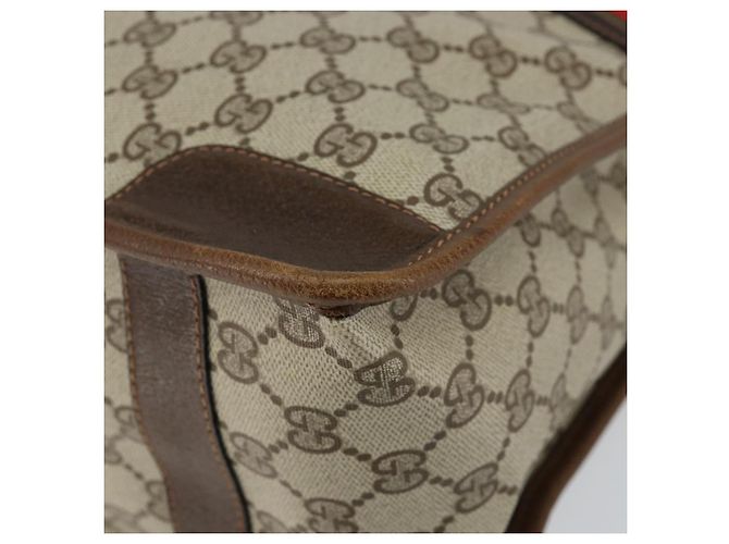 Bolsa de mão GUCCI GG Supreme Web Sherry Line PVC Bege Ouro Vermelho Auth BA6243 Dourado - vista 9
