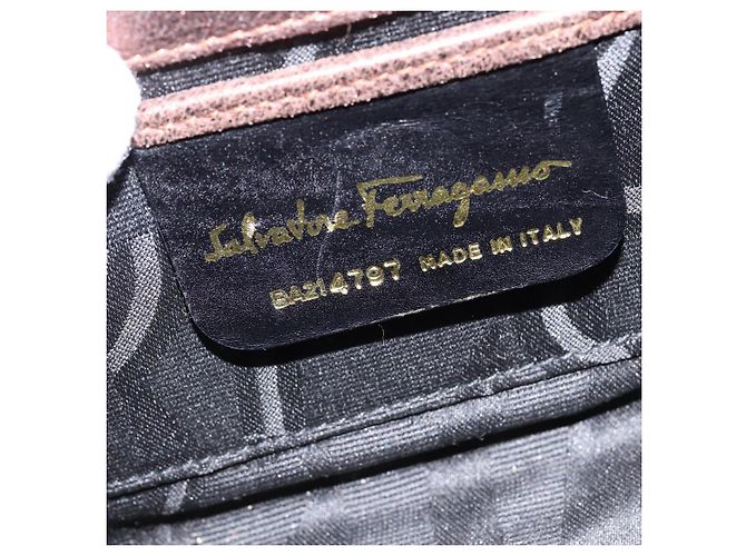 Borsa a Spalla Gancini in Pelle Marrone e Oro Salvatore Ferragamo Auth hk2983 D'oro - vista 12