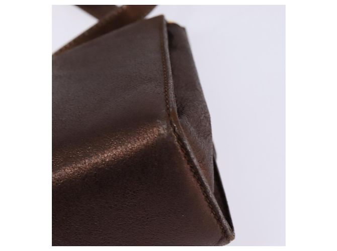 Borsa a Spalla Gancini in Pelle Marrone e Oro Salvatore Ferragamo Auth hk2983 D'oro - vista 16