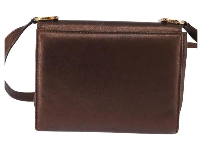 Borsa a Spalla Gancini in Pelle Marrone e Oro Salvatore Ferragamo Auth hk2983 D'oro - vista 2