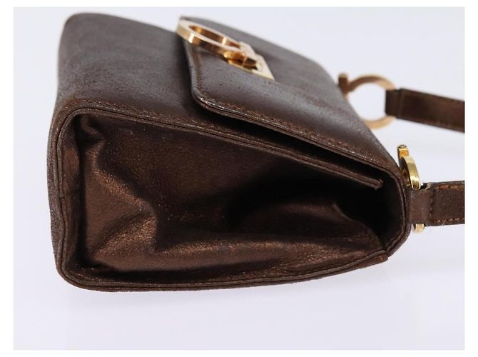 Borsa a Spalla Gancini in Pelle Marrone e Oro Salvatore Ferragamo Auth hk2983 D'oro - vista 4