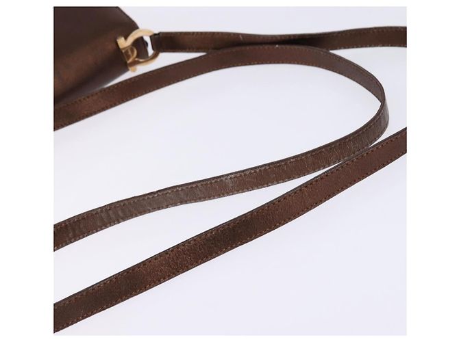 Borsa a Spalla Gancini in Pelle Marrone e Oro Salvatore Ferragamo Auth hk2983 D'oro - vista 7