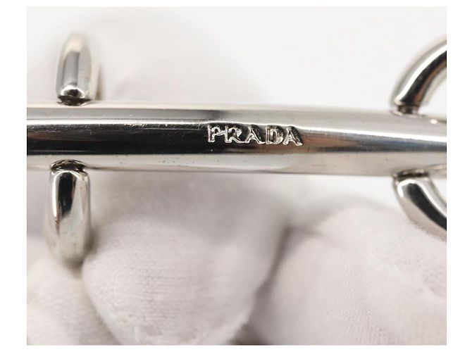 PRADA Charm Métal Cuir 2Set Noir Argent Auth 143381 Argenté - vue 11