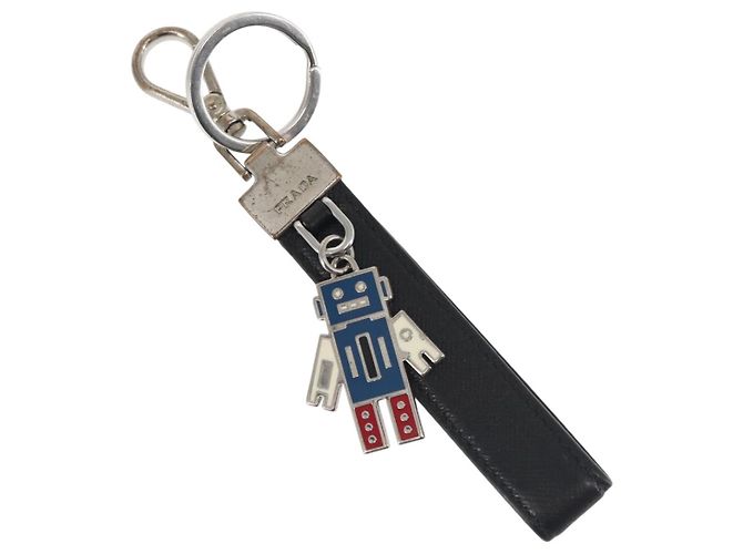 PRADA Charm Métal Cuir 2Set Noir Argent Auth 143381 Argenté - vue 2