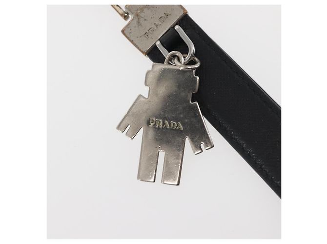 PRADA Charm Métal Cuir 2Set Noir Argent Auth 143381 Argenté - vue 5