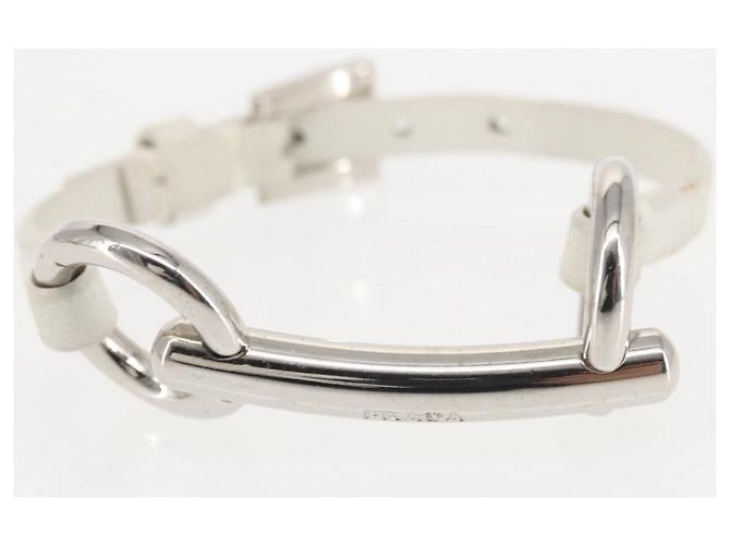 PRADA Charm Métal Cuir 2Set Noir Argent Auth 143381 Argenté - vue 7