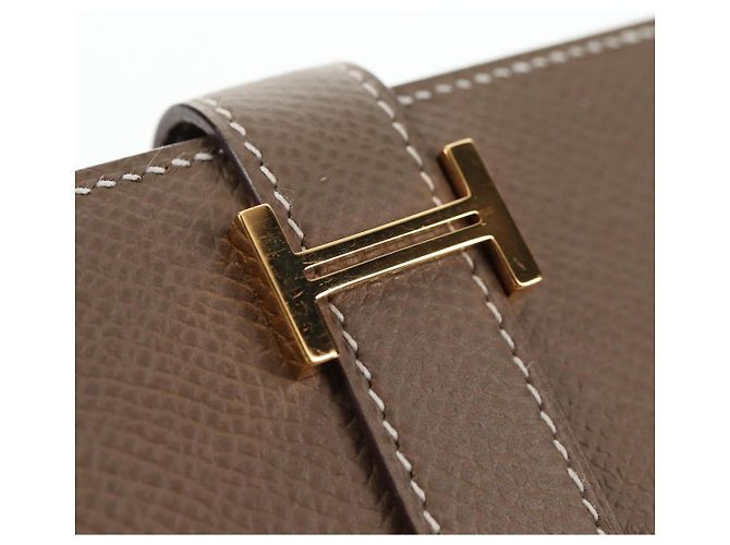 Hermès HERMES Portafoglio Beansufla Pelle Beige Oro Auth 139050M D'oro - vista 12