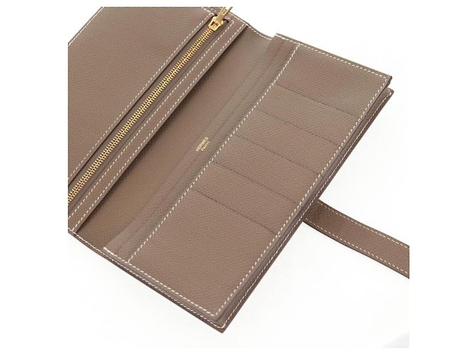 Hermès HERMES Portafoglio Beansufla Pelle Beige Oro Auth 139050M D'oro - vista 16