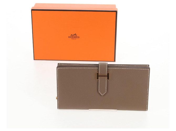 Hermès HERMES Portafoglio Beansufla Pelle Beige Oro Auth 139050M D'oro - vista 22