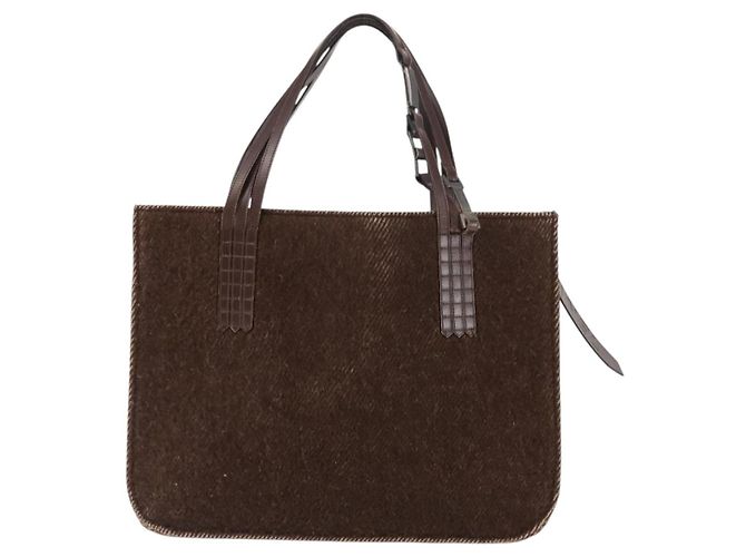 CHANEL Borsa Tote Lana Marrone CC Auth 145717 - vista 2