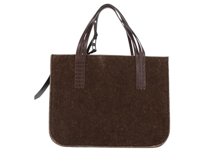 CHANEL Borsa Tote Lana Marrone CC Auth 145717 - vista 3