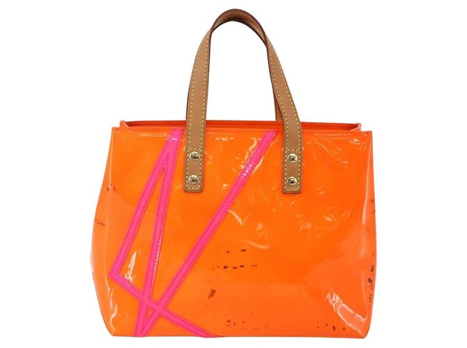 LOUIS VUITTON Borsa Reade PM Monogram Vernis Fluo Rosa Arancio M91903 Auth 143574 Arancione - vista 2