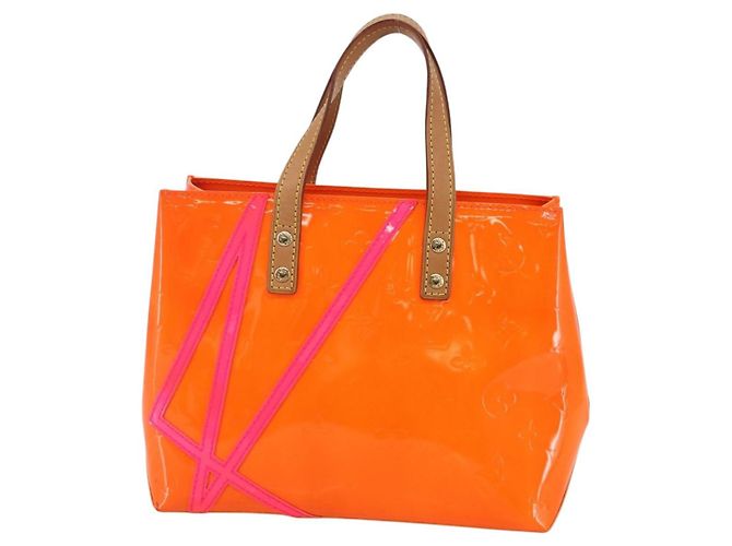 LOUIS VUITTON Borsa Reade PM Monogram Vernis Fluo Rosa Arancio M91903 Auth 143574 Arancione - vista 3