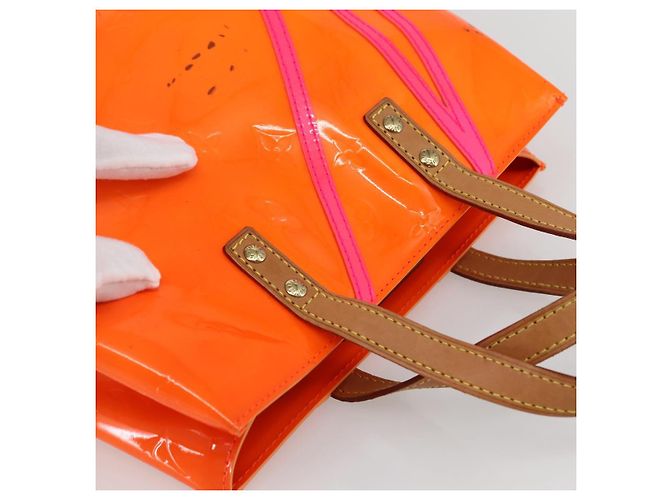 LOUIS VUITTON Borsa Reade PM Monogram Vernis Fluo Rosa Arancio M91903 Auth 143574 Arancione - vista 6