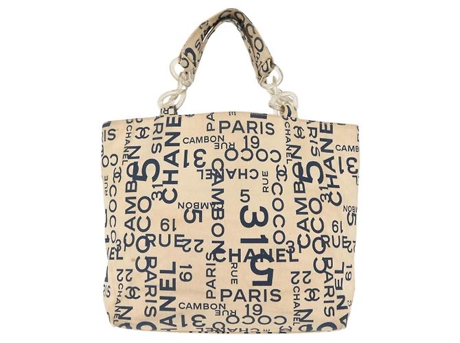 CHANEL Bisy Linie Tote Bag aus Canvas Weiß CC Auth 145779 - Ansicht 2