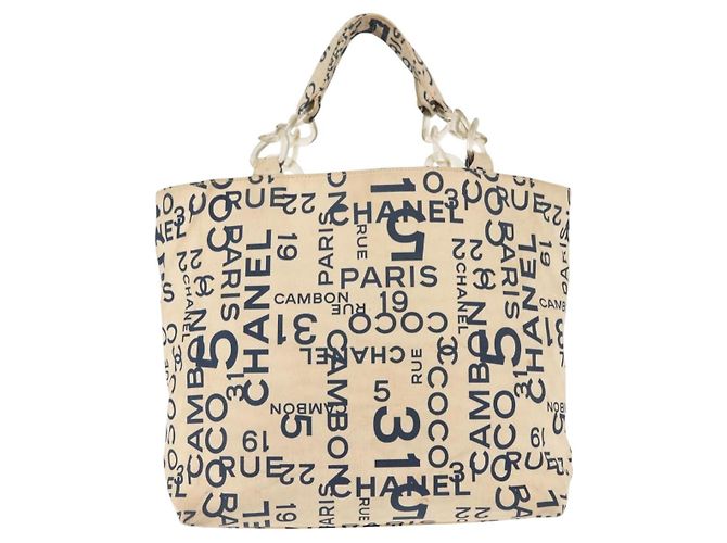CHANEL Bisy Linie Tote Bag aus Canvas Weiß CC Auth 145779 - Ansicht 3