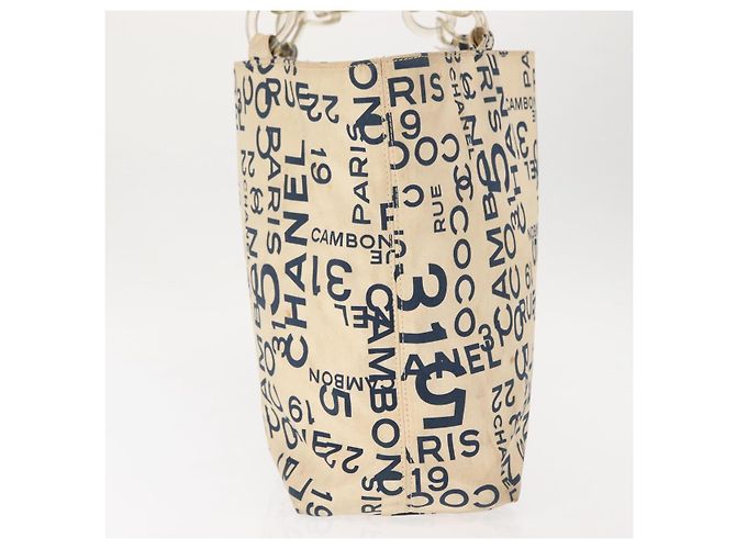 CHANEL Bisy Linie Tote Bag aus Canvas Weiß CC Auth 145779 - Ansicht 5