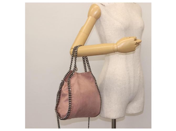 Autre Marque Borsa a spalla Stella McCartney Chain Fabera in suede rosa argento autentica BA5956 - vista 23