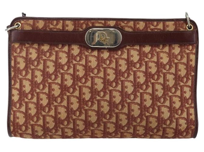 Borsa a Spalla in Tela Trotter Christian Dior Rossa Oro Auth 143135 - vista 13