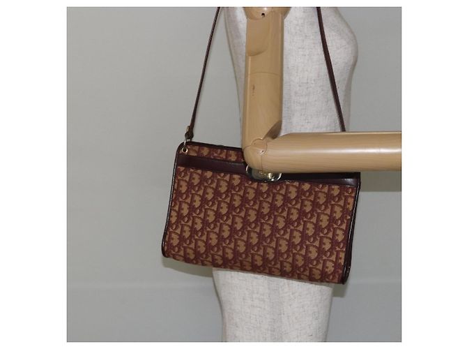 Borsa a Spalla in Tela Trotter Christian Dior Rossa Oro Auth 143135 - vista 20