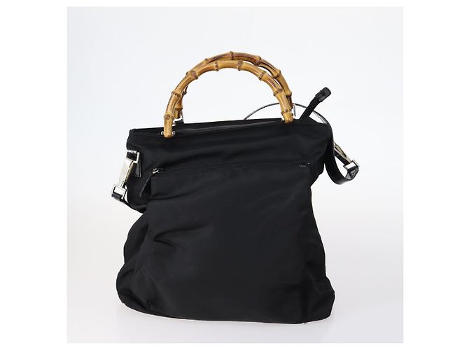 Borsa a Spalla Gucci Bamboo Jackie Nylon 6Set Nera Auth bs29393 Nero - vista 2