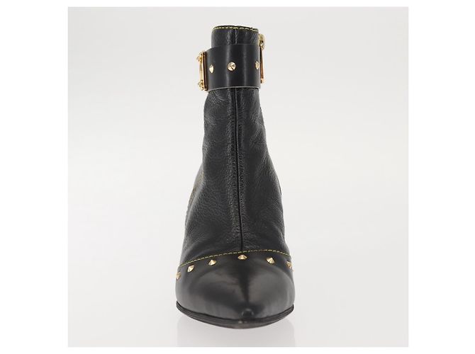 Stivaletti LOUIS VUITTON in Pelle Suhari 34 1/2 Nero Oro LV Auth 143282 D'oro - vista 11