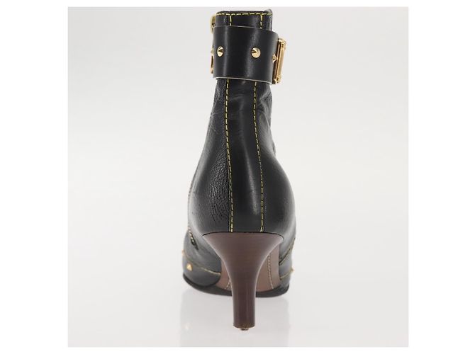 Stivaletti LOUIS VUITTON in Pelle Suhari 34 1/2 Nero Oro LV Auth 143282 D'oro - vista 12